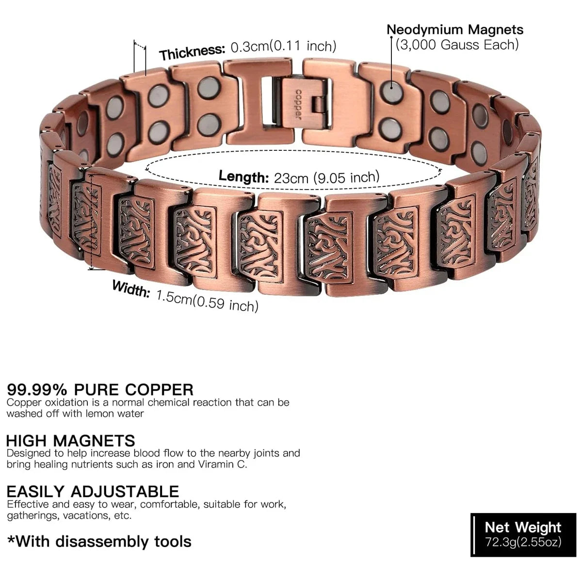Lerato Balance® Men’s Four Leaf Magnetic Copper Bracelet — Strength in Every Link (Men)
